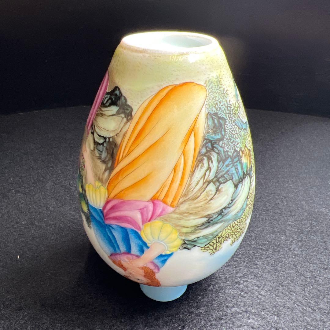 中国清時代　乾隆年製粉彩西洋人物花入　木箱付　高約13㎝　東Y8-0128☆2F