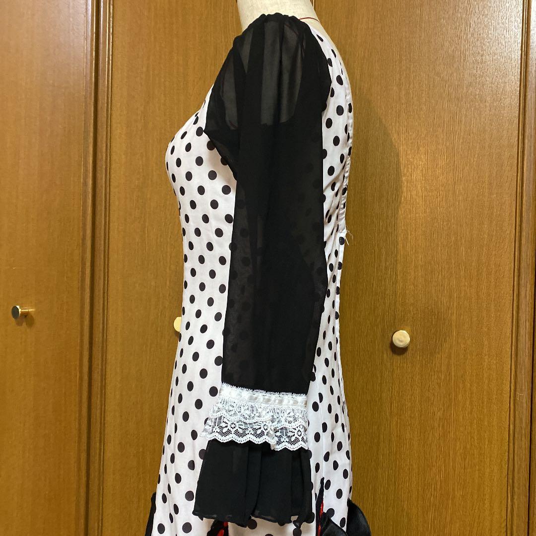 フラメンコ ドレス　白地✖️黒の水玉　アトリエ喜美恵
