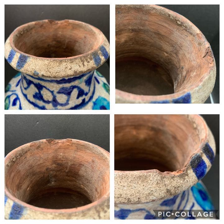 ペルシャ陶器 藍彩壷　ペルシャ　土器　彩文土器　古代土器　須恵器　古陶磁器