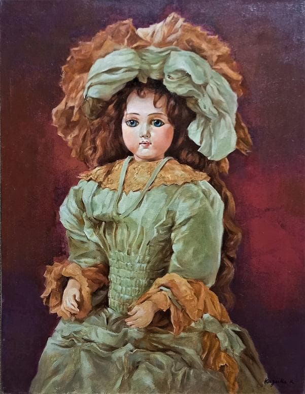 岸本和子　「人形」　大調和会　技巧的に実力がある油彩画　　Ｐ１０号