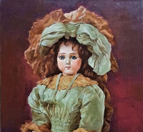 岸本和子　「人形」　大調和会　技巧的に実力がある油彩画　　Ｐ１０号