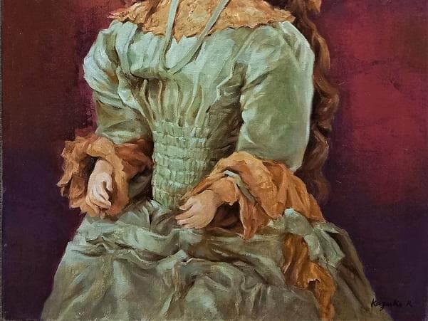 岸本和子　「人形」　大調和会　技巧的に実力がある油彩画　　Ｐ１０号