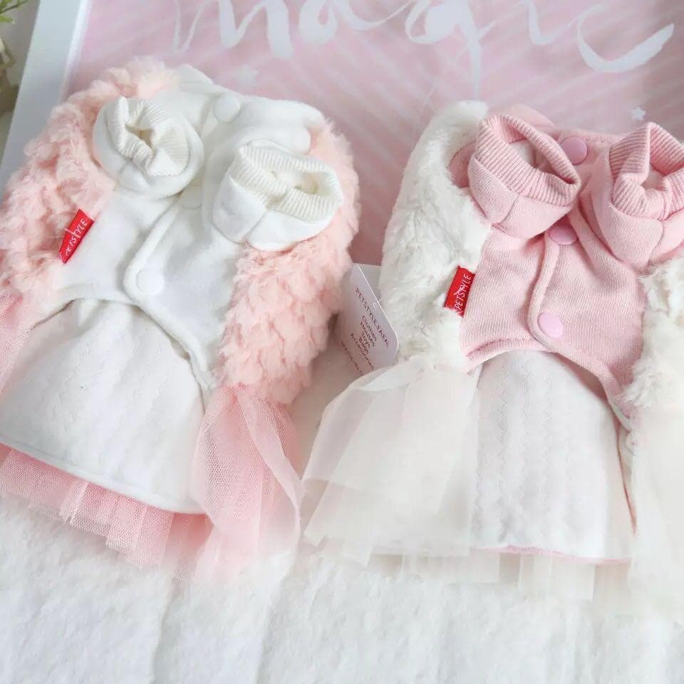 【値下げ】0230-2犬服ワンちゃん服冬服 かわいいフリルワンピース王冠飾り