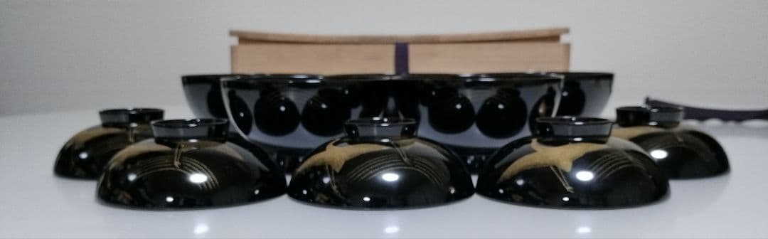 輪島塗　千羽鶴沈金　吸物椀　5客セット　作家もの　 三谷吾一