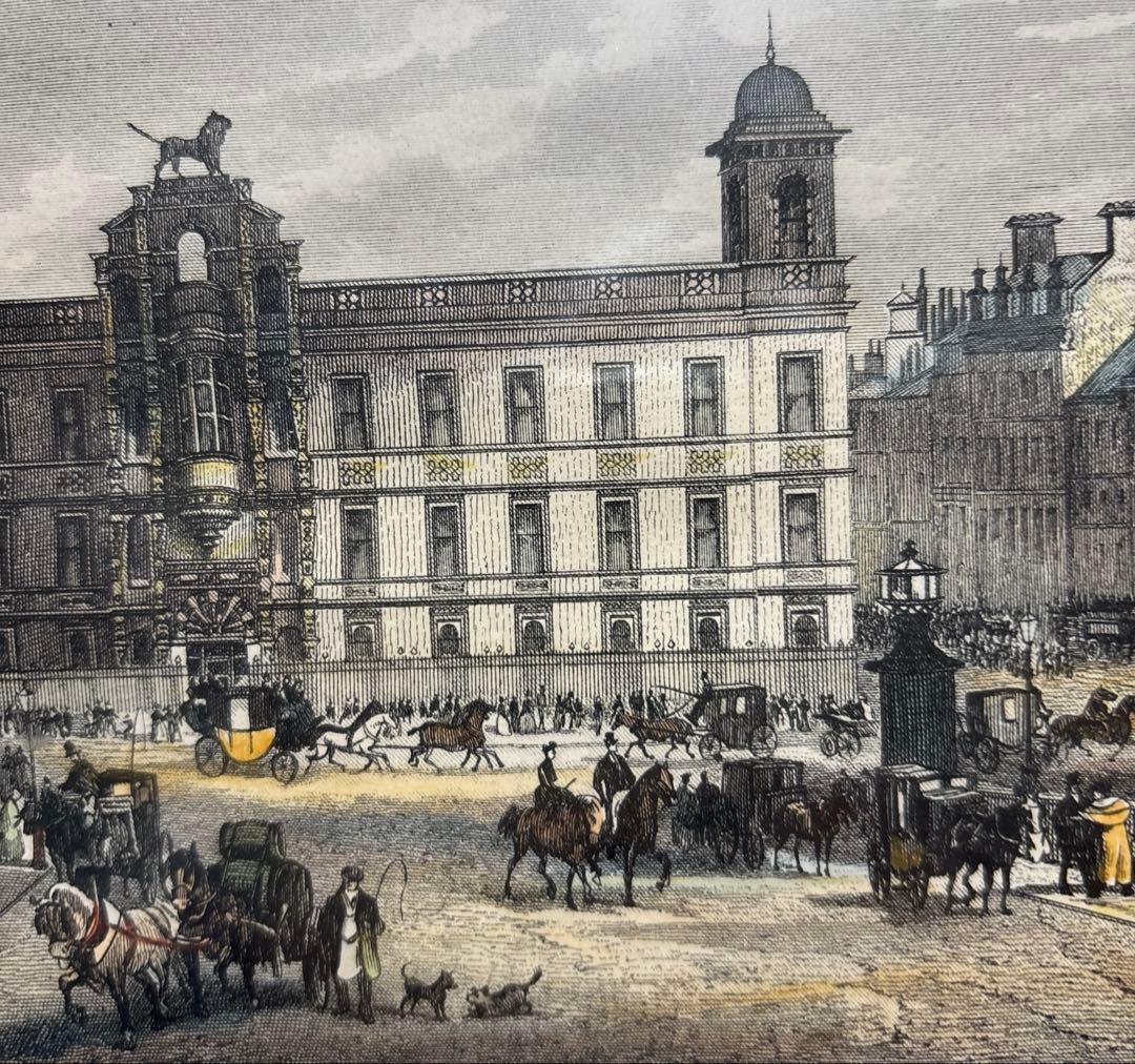 ロンドン ノーサンバーランド・ハウス1885年オリジナル手彩色鋼版画