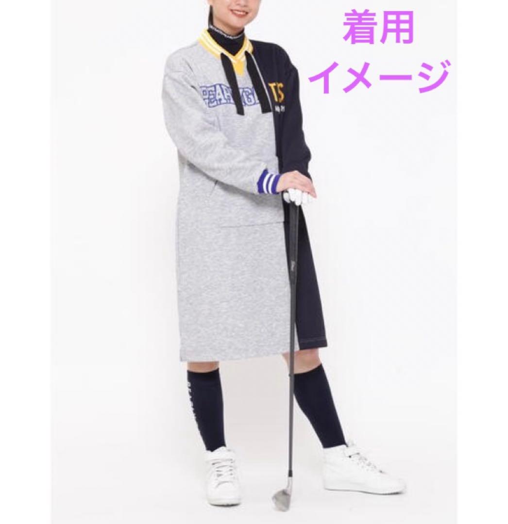 パーリーゲイツ　ゴルフ　ワンピース　グレー　紺黄　秋冬　裏起毛　レディース　美品