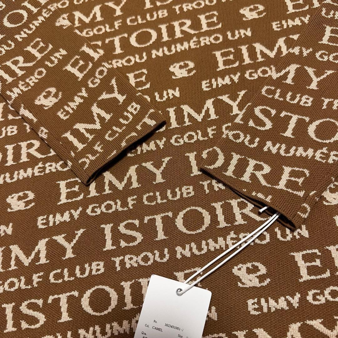 ロゴ　ニット　ワンピース　モックネック　長袖　春秋冬　ベージュ　サイズF 新品