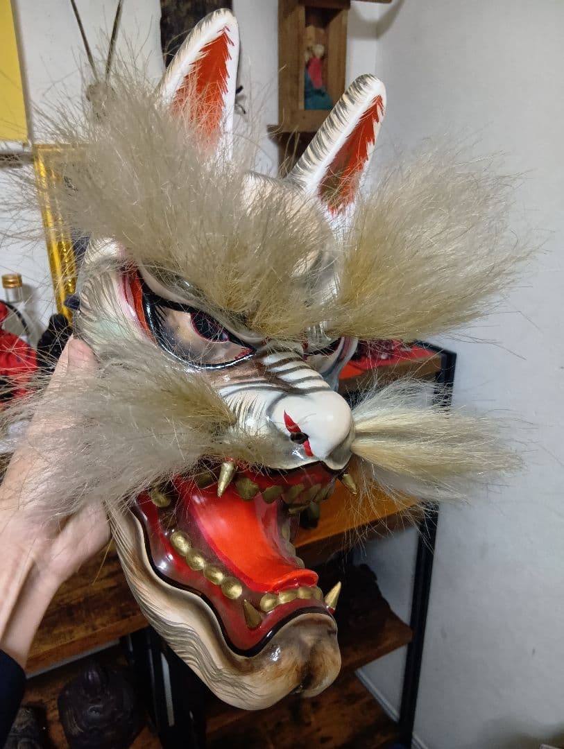 (最終値下げ)石見神楽面 柿田勝郎作 狐面 神楽面 伝統芸能