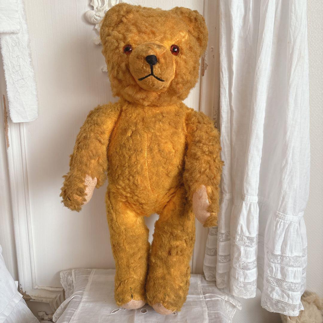 最終ʕ•ᴥ•ʔ アンティークベア　ボネエプロン付き　アンティークテディベア