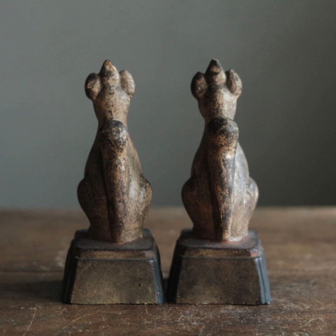 古い 土人形 お稲荷さん 一対 民芸 古道具 アンティーク オブジェ 御狐様