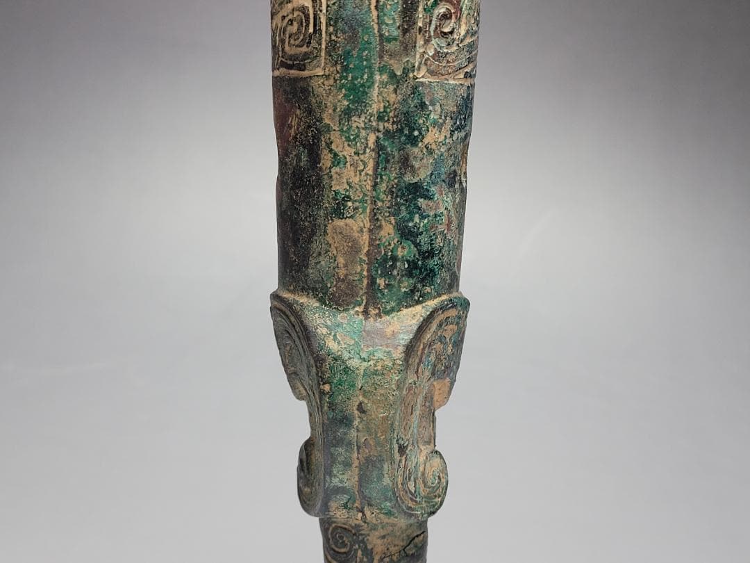 青銅製 陽刻鳥型文 刀柄 春秋戦国時代 高さ約15.7cm