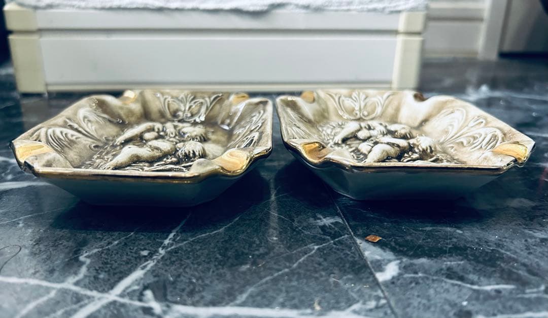 70'R.Capodimonte ashtray setカポディモンテ陶器製灰皿