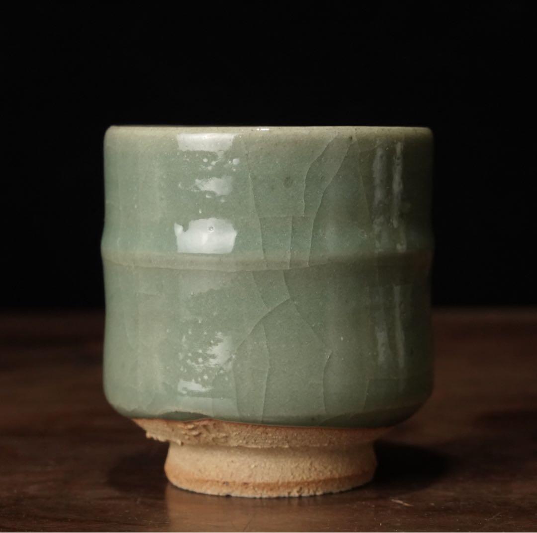 人間国宝　田村耕一　青磁　薊文　ゆのみ　湯呑　共箱　辰砂　酒器　ぐい呑　②