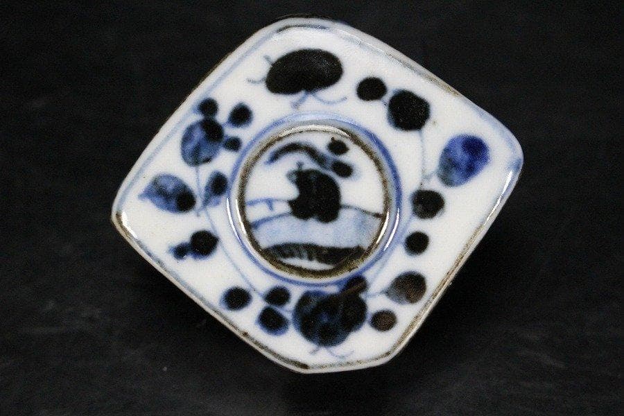 中国美術 青花 橋上人物紋 香合 蓋物 茶道具伝来