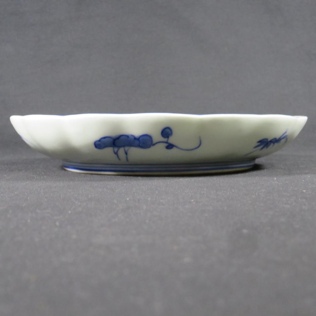 中皿 染付 色絵 風景 山水 古伊万里 銘 富 舟 山 家屋