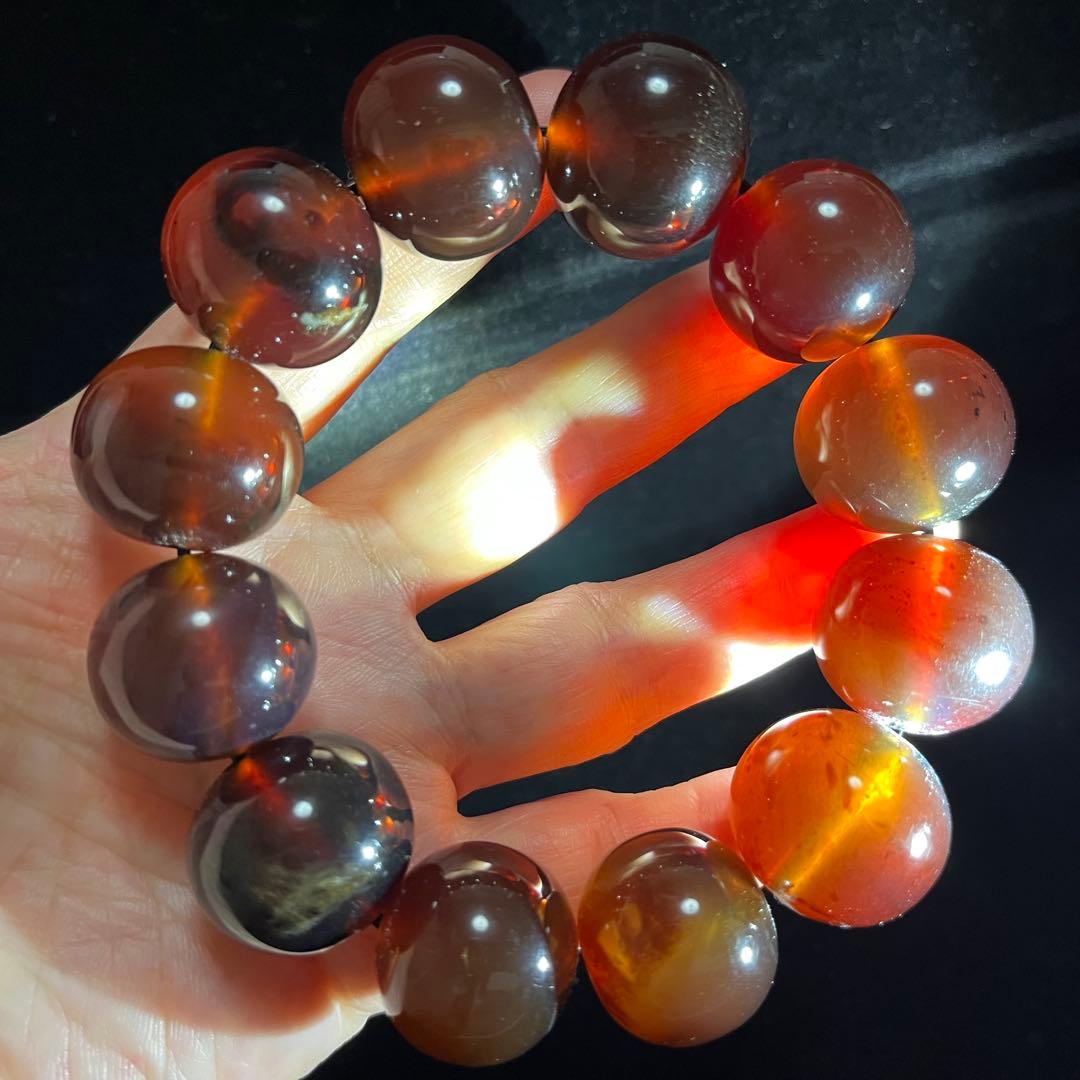 22mm 化石 琥珀 ブルー レッド アンバー 貴重 ブレスレット コレクション