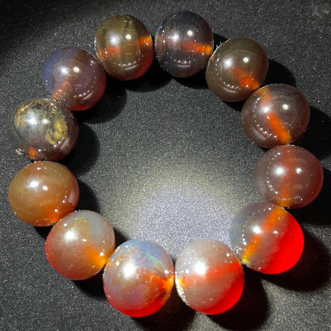 22mm 化石 琥珀 ブルー レッド アンバー 貴重 ブレスレット コレクション