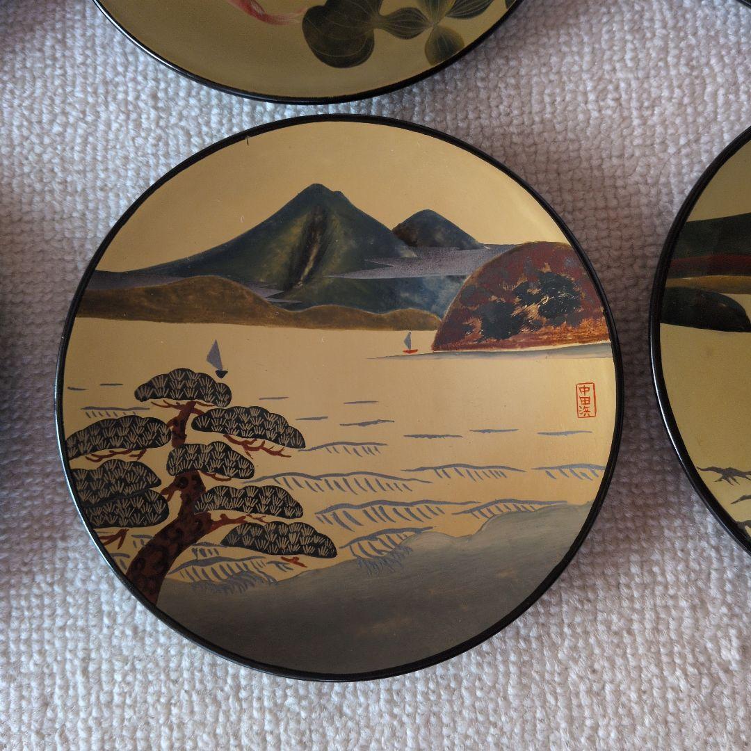 金地　金魚・猪苗代湖デザイン　金色小皿　8枚セット