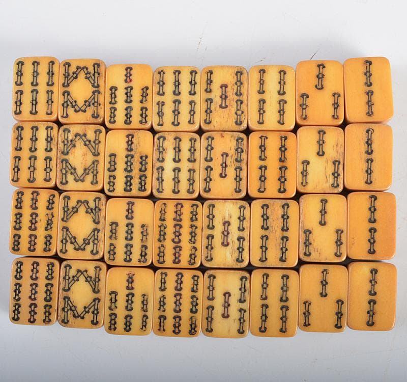 中国　竹嵌　骨牌　背竹牌　麻雀牌　箱付　V　8696