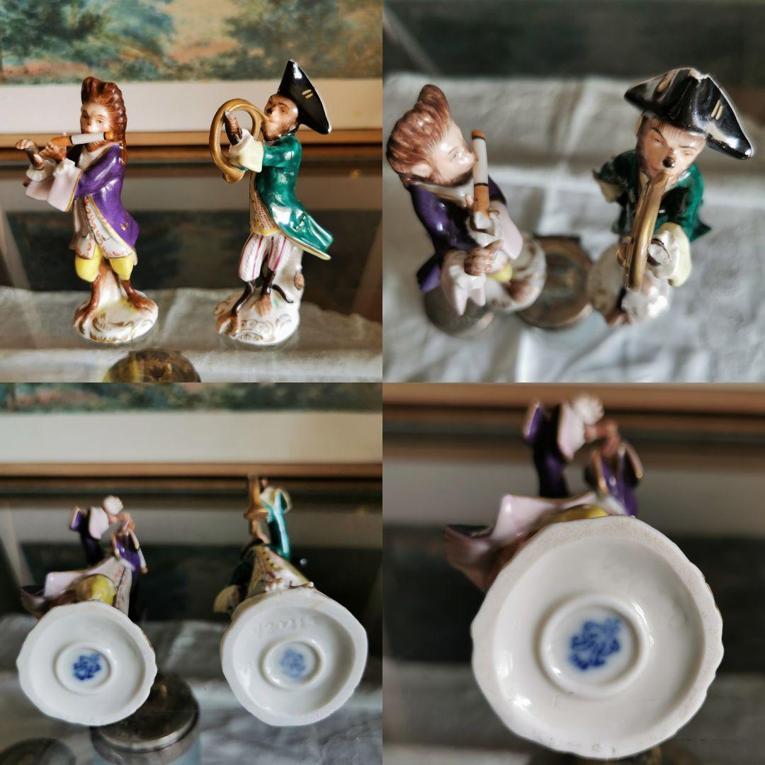 アンティークドイツ 楽隊フィギュリン 笛を吹く正装したモンキー 猿のオーケストラ