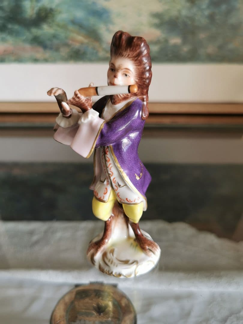 アンティークドイツ 楽隊フィギュリン 笛を吹く正装したモンキー 猿のオーケストラ