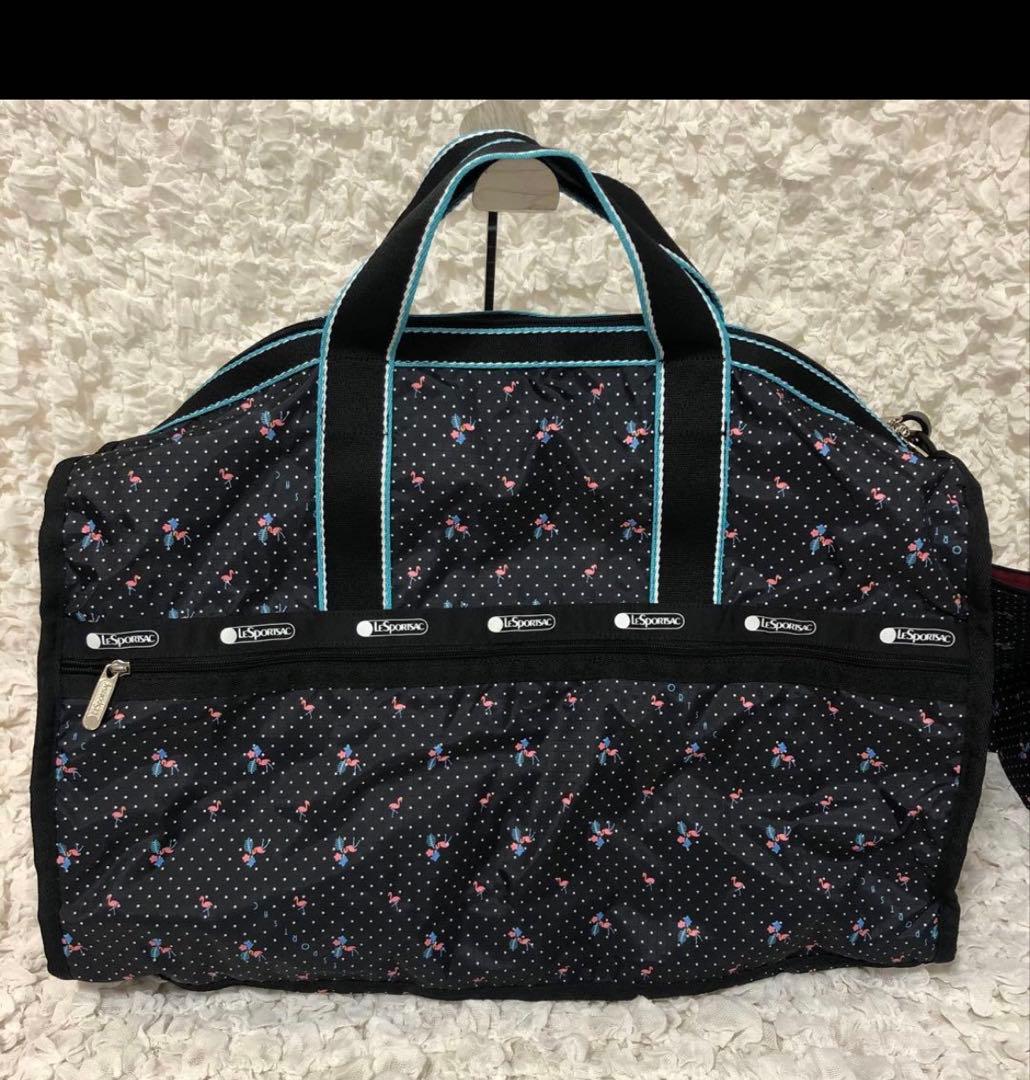 新品【LeSportsac】ボストンバッグ フラミンゴ　黒　ポーチ付き　セット②