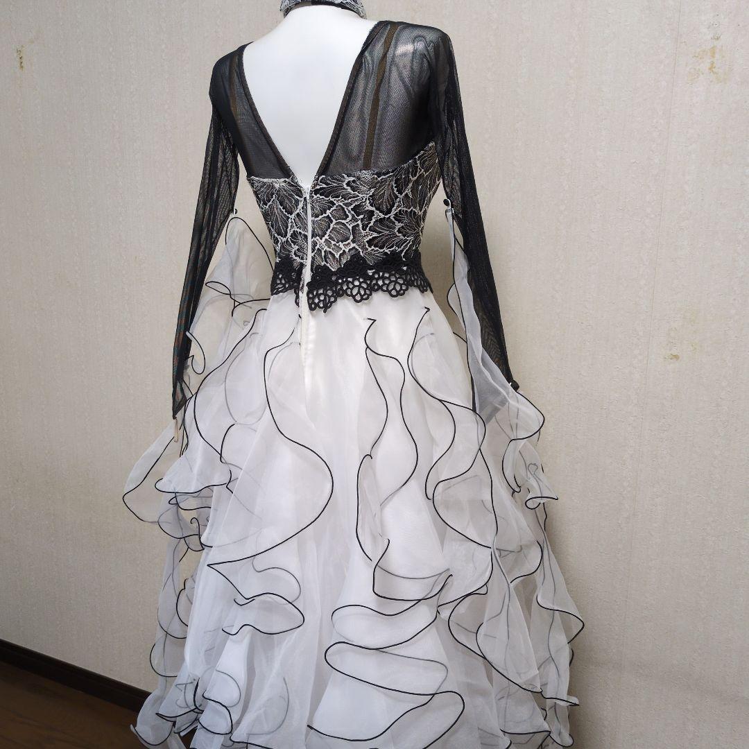 社交ダンス　スタンダード　ドレス　白黒レース　 ワンピース パスタイム　日本製