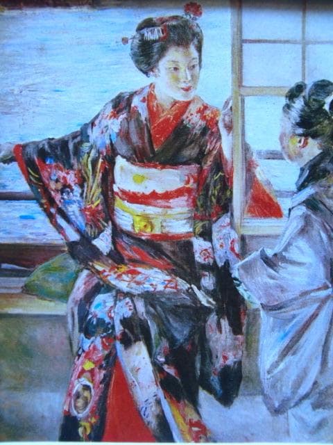 黒田清輝、【舞妓】、年代物・希少な画集画、新品高級額 額装付、状態良好