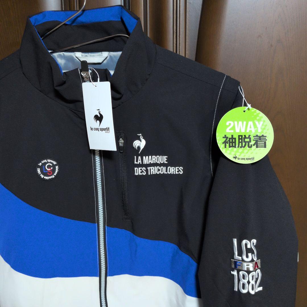 ルコックゴルフ:メンズ:Lサイズ:中綿2WAYブルゾン:　ゴルフウェア:白/青