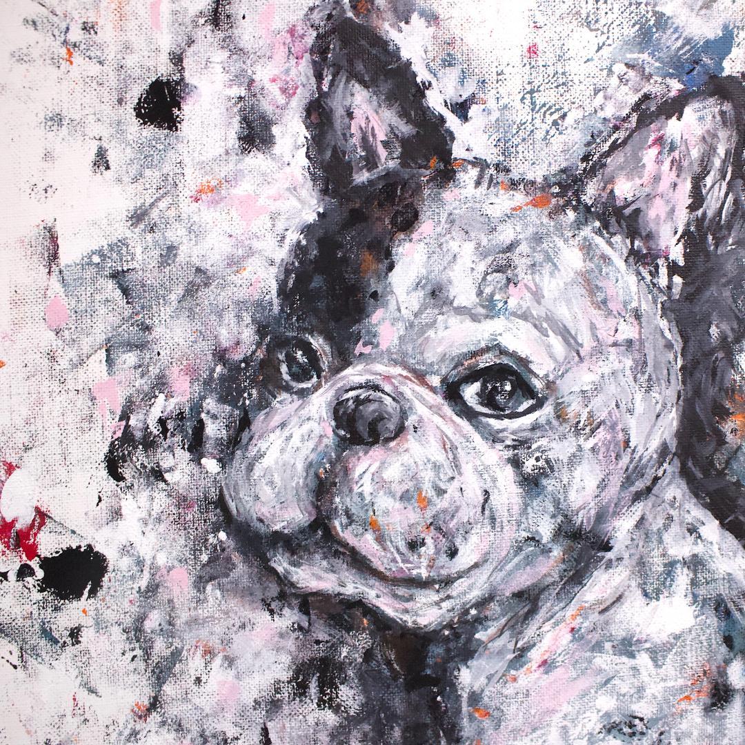 「フレンチブルドック、片パイド」F8 キャンバス 原画 アクリル画 額なし