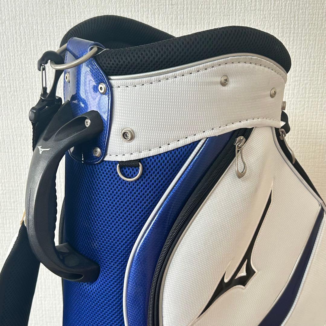 ミズノ キャディバッグ 白×青 タグ付き 未使用品 フード付 一部汚れ有