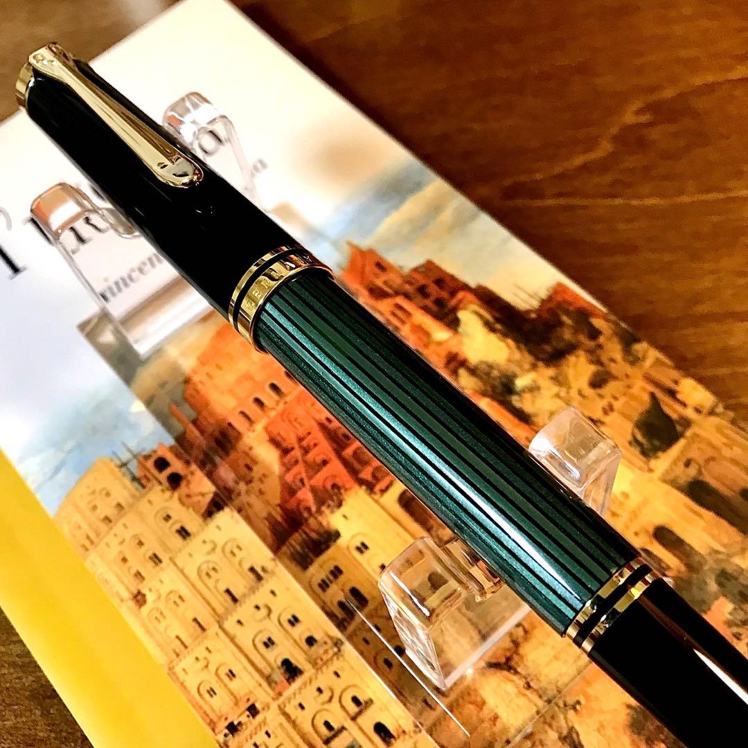 ☆ほぼ新品☆素晴らしいペリカン万年筆M600グリーン縞（Ｆ)☆書き味抜群