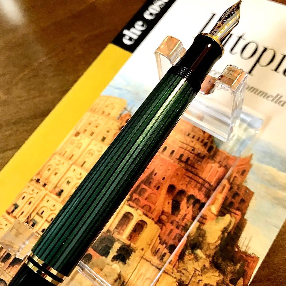 ☆ほぼ新品☆素晴らしいペリカン万年筆M600グリーン縞（Ｆ)☆書き味抜群