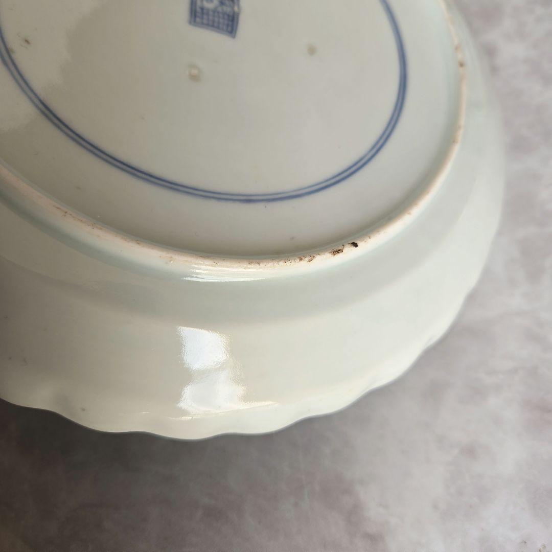 古伊万里　染付　輪花　七寸皿　江戸時代　金直し　金継ぎ　骨董　日本　アンティーク