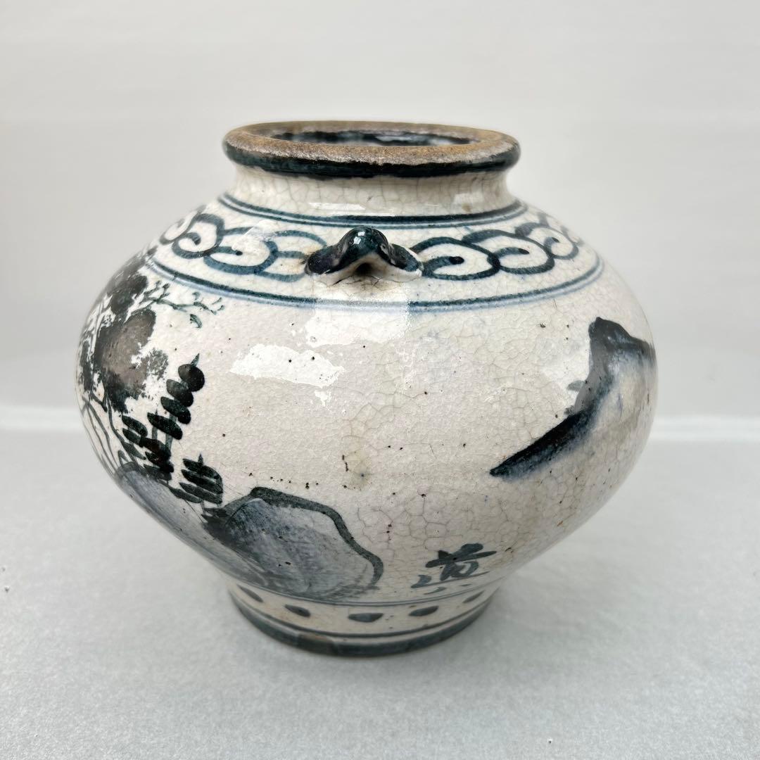 高橋 道八造染付 楼閣山水 花入 飾壺