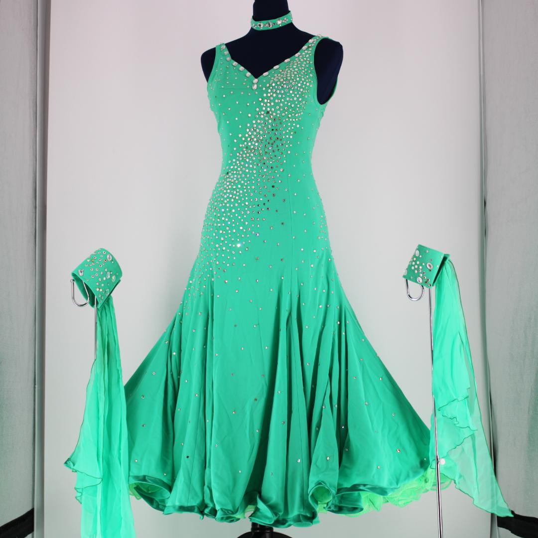 【社交ダンス衣装】グリーン ライトグリーン ワンピース ドレス スパンコール