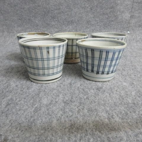 古伊万里染付格子文蕎麦猪口5個 [B28080]