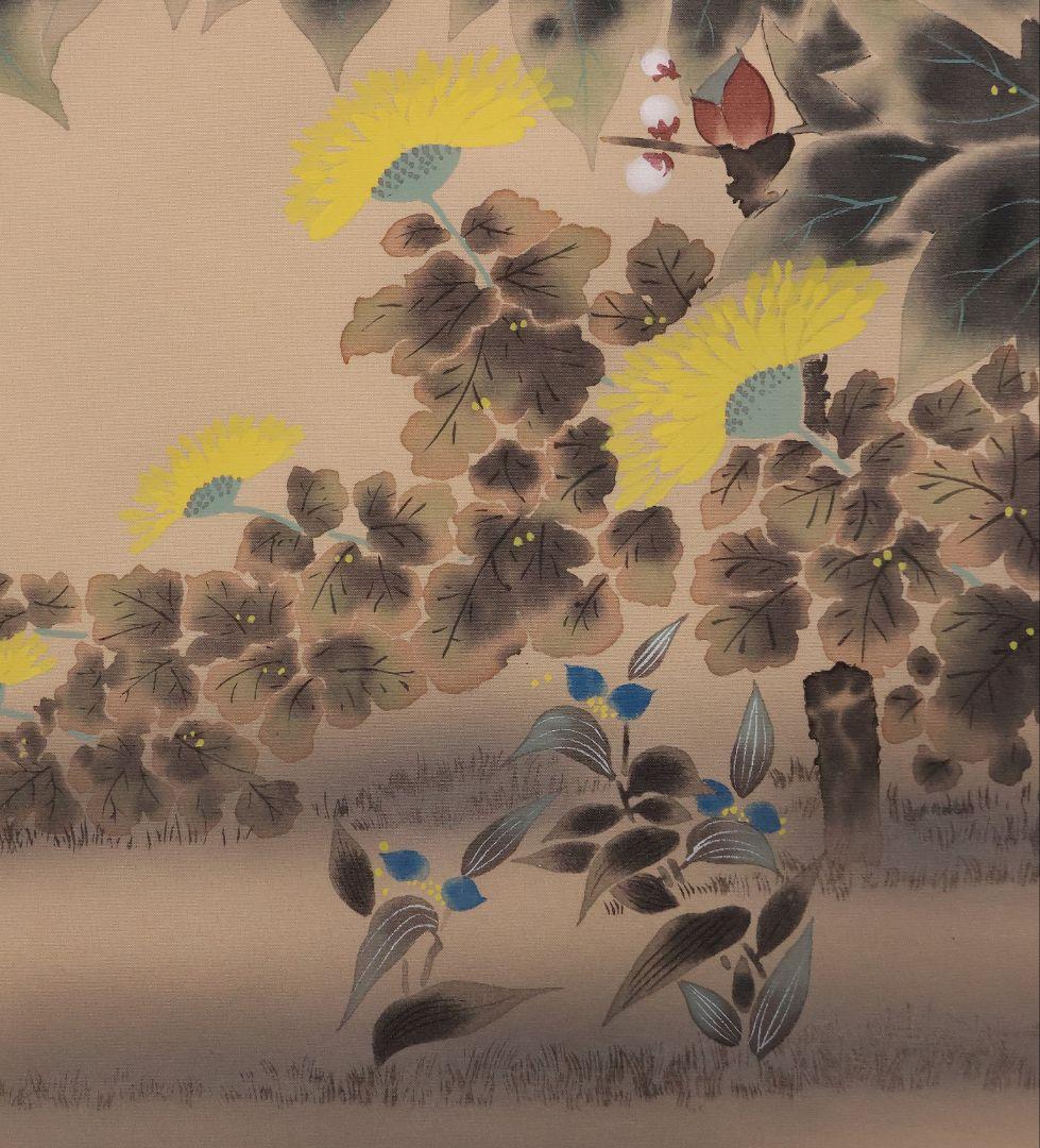 【模写】日本画 光翠 四季花 絹本 掛軸 彩色 草花 MA986