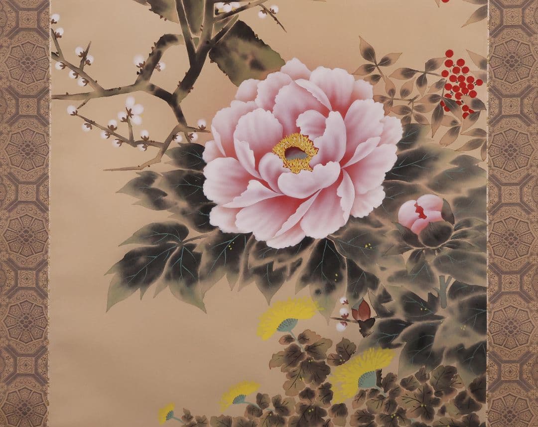 【模写】日本画 光翠 四季花 絹本 掛軸 彩色 草花 MA986