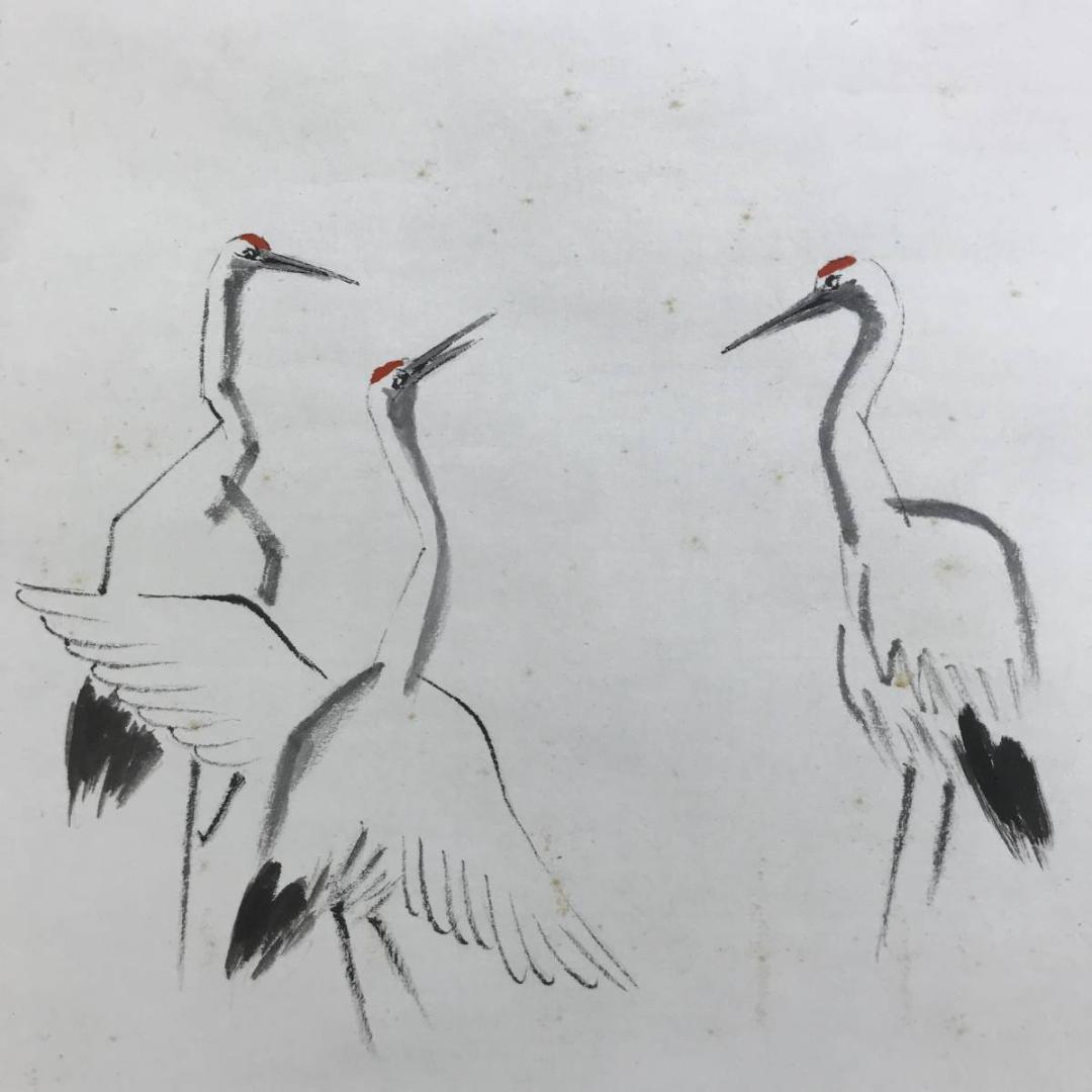 【真作】嵯峨大覚寺寛明/鶴画福寿賛/鶴図/横物/掛軸/名家伝来/AD-379