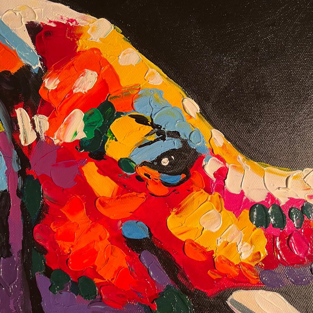 手書き油絵 七色の象 絵画 インテリア 油彩画