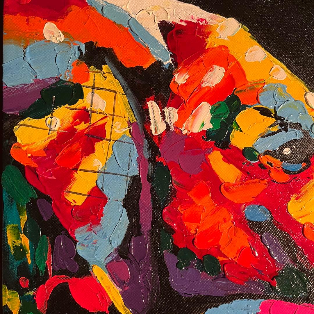 手書き油絵 七色の象 絵画 インテリア 油彩画