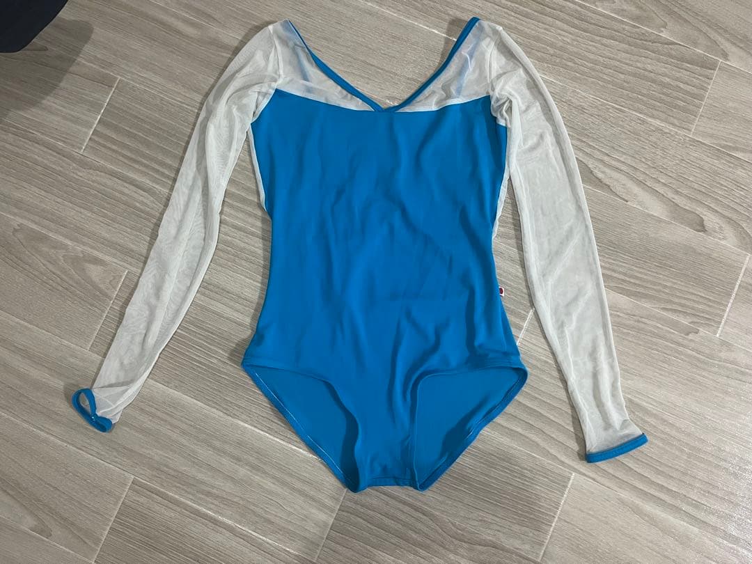 Yumiko Vネックメッシュ長袖10部丈レオタード　Lサイズ