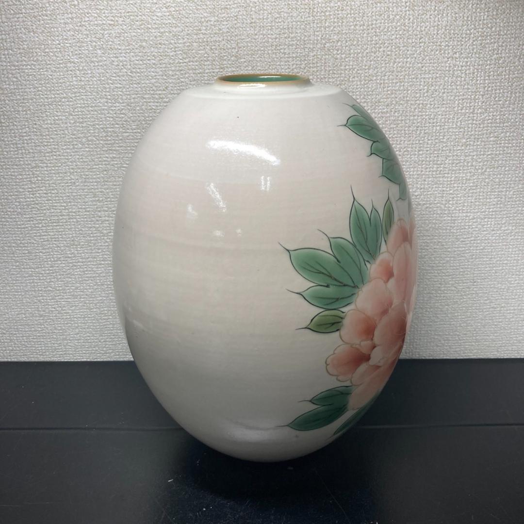 京焼　清水焼　陶あん　白掛牡丹　花瓶　陶器製　日本製　花生　しろがけぼたん