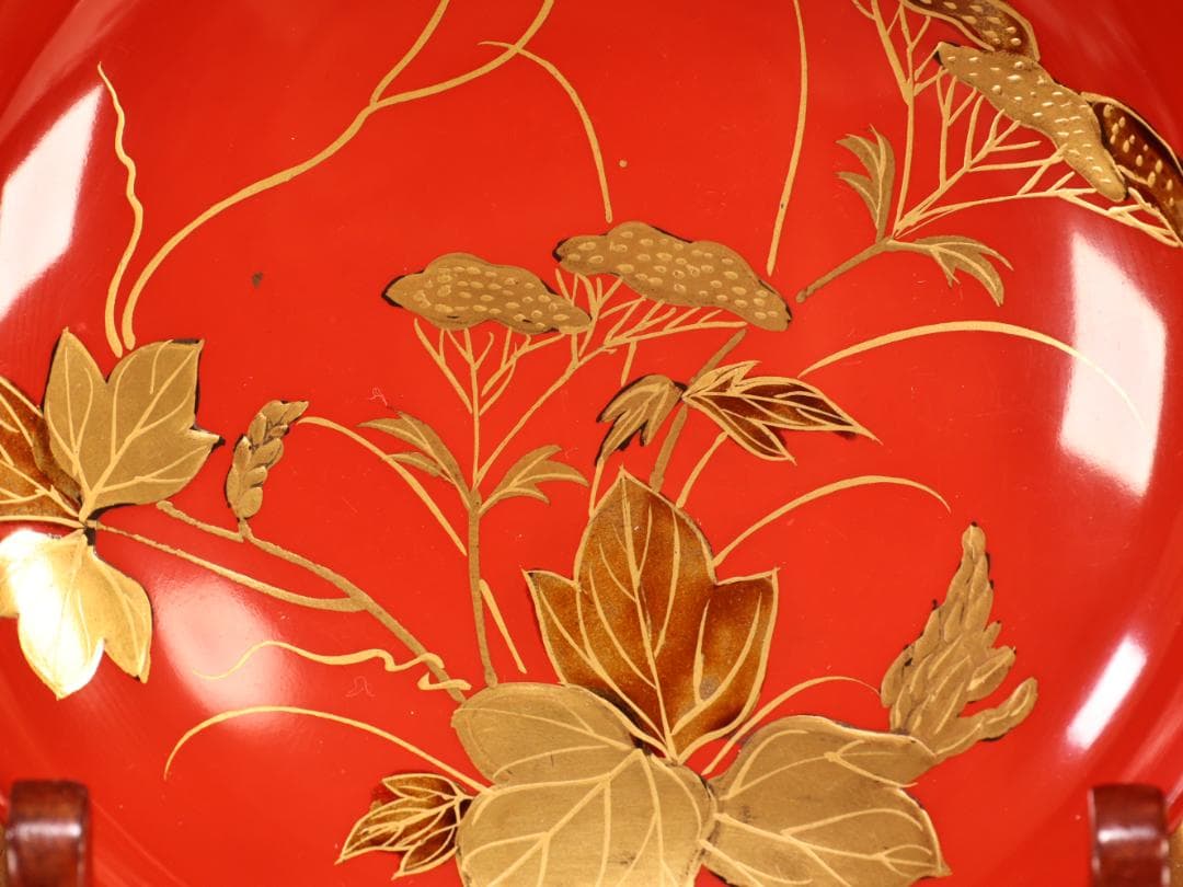 BK422　時代輪島塗　草花図金蒔絵　吸物椀　二客　木製　茶道具 懐石 菓子