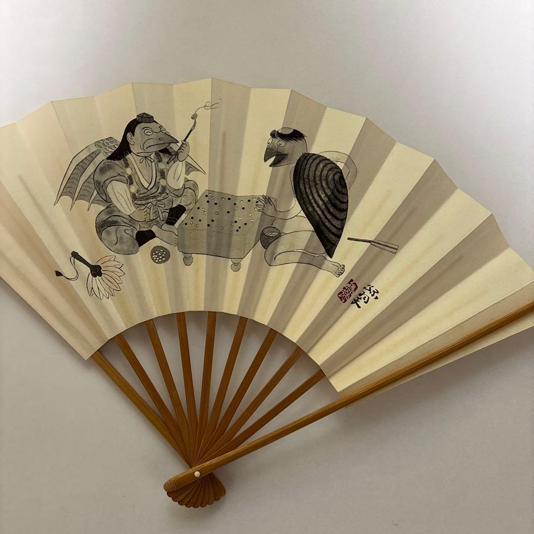 末廣　日本画家　白土会顧問　森緑翠先生筆「天狗河童」対局図　東海囲碁普及会