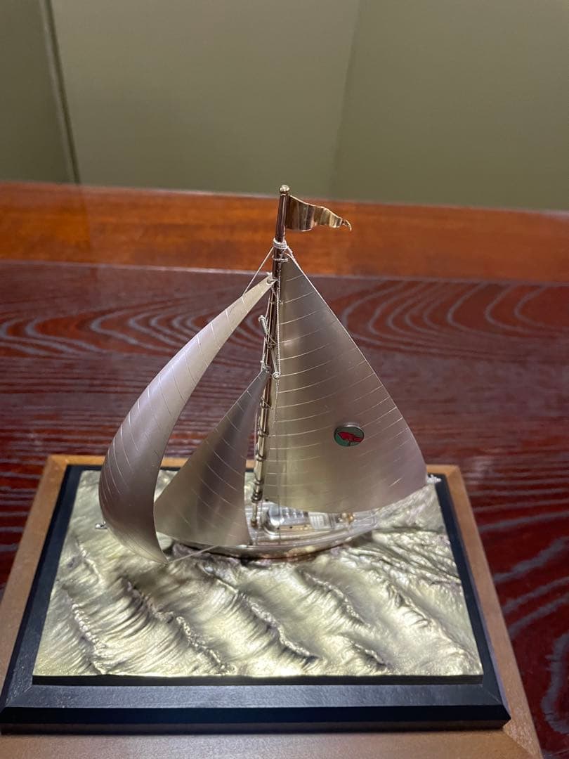 シルバー製帆船模型 ガラスケース付き