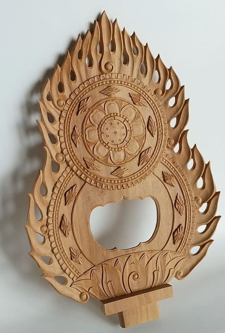 光背(3.5寸坐像用)#425 透し彫 火焔 ◆白檀 木彫 仏像付属品