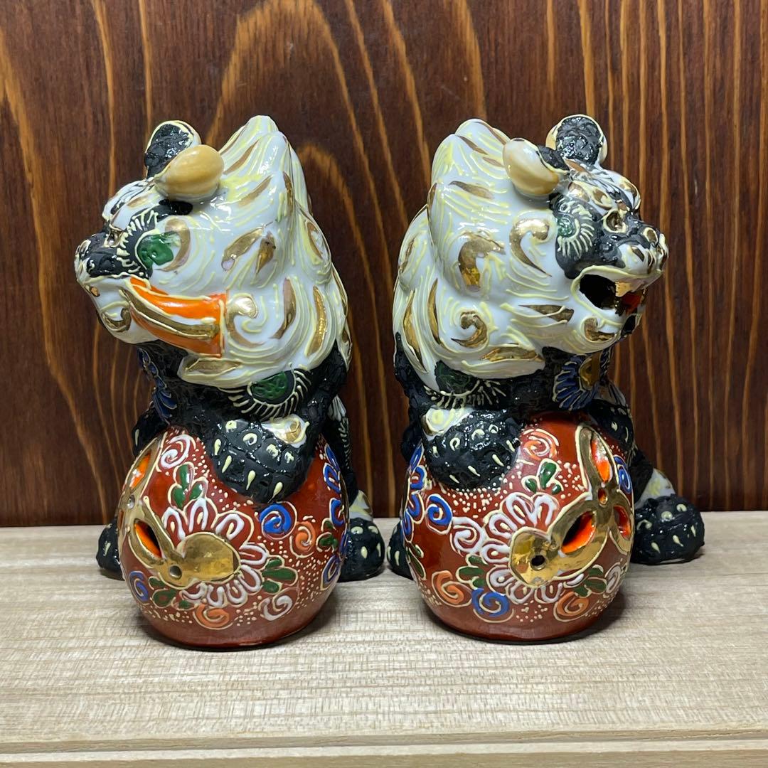 【願いが叶う】【魔除け 守護】【 九谷焼】唐獅子4.5号 黒色 シーサー 狮子