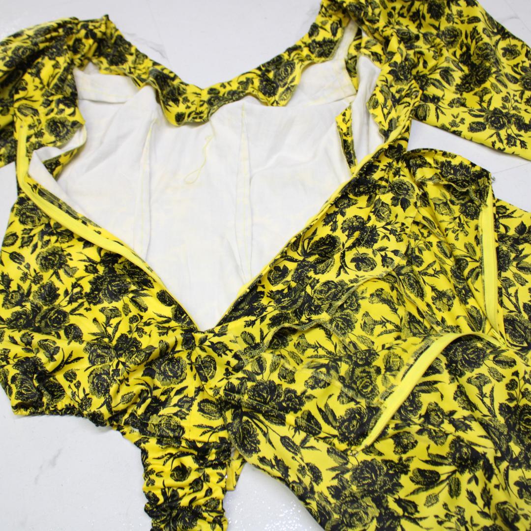 【フラメンコ衣装】イエロー＆ブラック 上下セット ツーピース セットアップ 薔薇